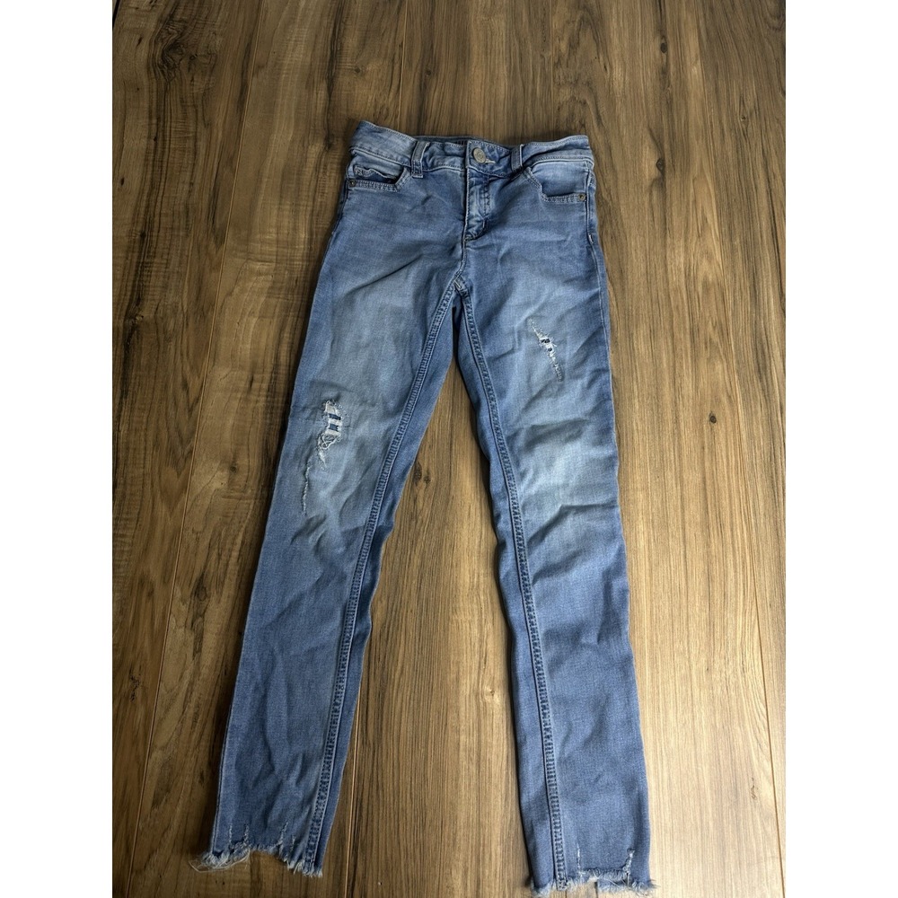 Justice Girls Size 12 Slim Mid‎ Rise Super Skinny Jeans Light Washed Blue Ripped
